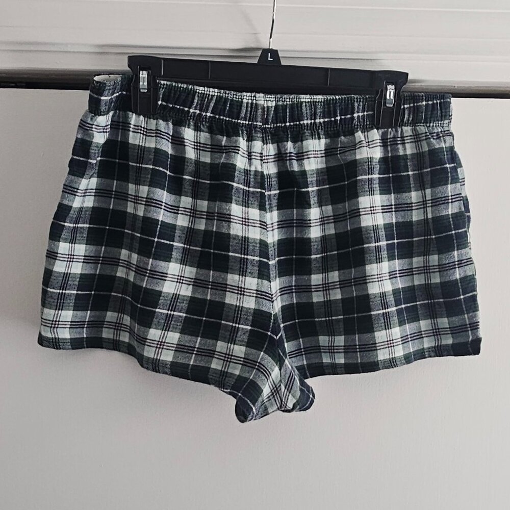 Colsie Blue Green Plaid Large Casual Pajama Shorts - Picture 3 of 6